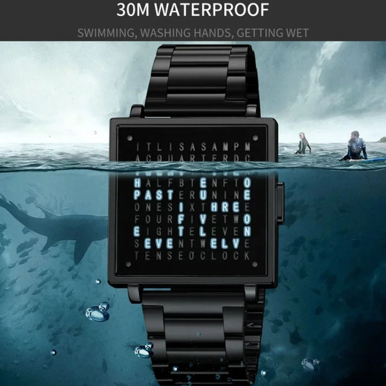 SKMEI Multi-function Letter Display Dial Square Men Electronic Watch, Color: Black Leather Band - free shipping - PMC TechLife - Order now!