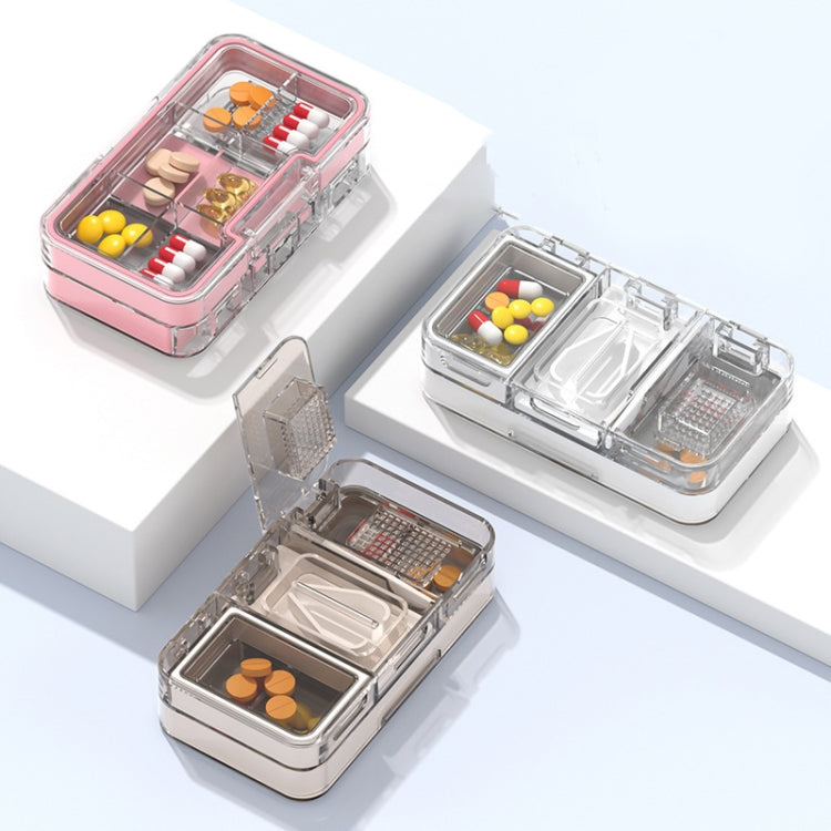 3 In 1 Double-layer Cutting and Grinding Medicine Box Travel Pill Organizer Case(White) - free shipping - PMC TechLife - Order now!