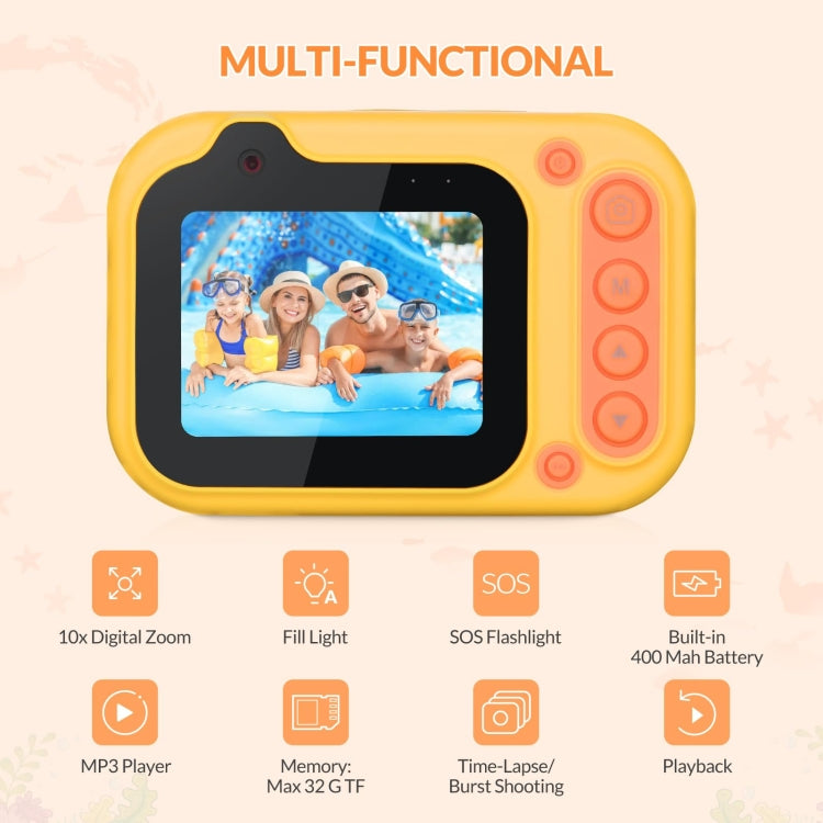 D60 3m Waterproof 2K HD 10X 2.4-inch Outdoor Photo Video Recording Children Mini Camera(Yellow) - Children Cameras by PMC TechLife | Online Shopping South Africa | PMC TechLife | Buy Now Pay Later Mobicred