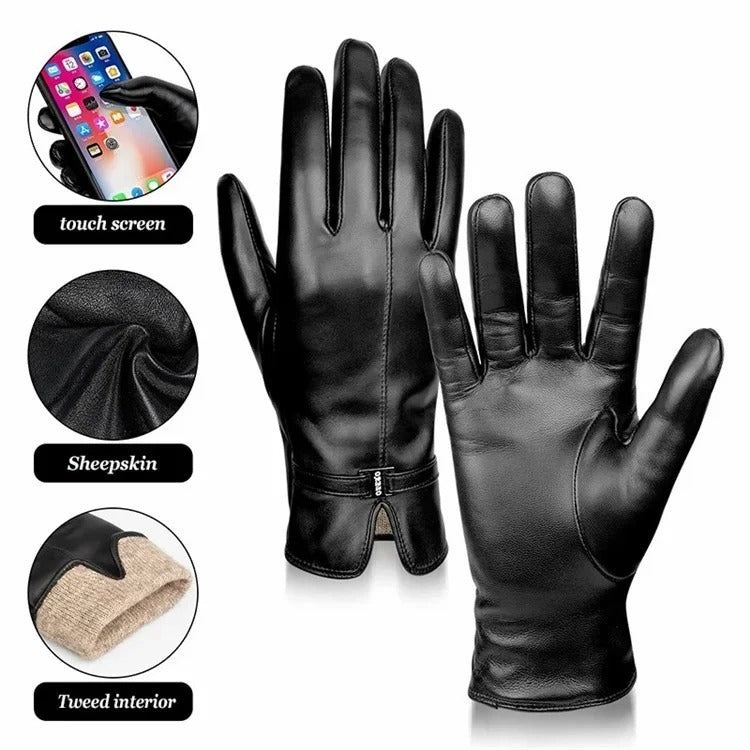 Women Sheepskin Wool Fleece Lined Windproof Warm Gloves Touchscreen Thick Snow Driving Gloves, Size: M(Black) - Full Finger Gloves by PMC TechLife | Online Shopping South Africa | PMC TechLife | Buy Now Pay Later Mobicred