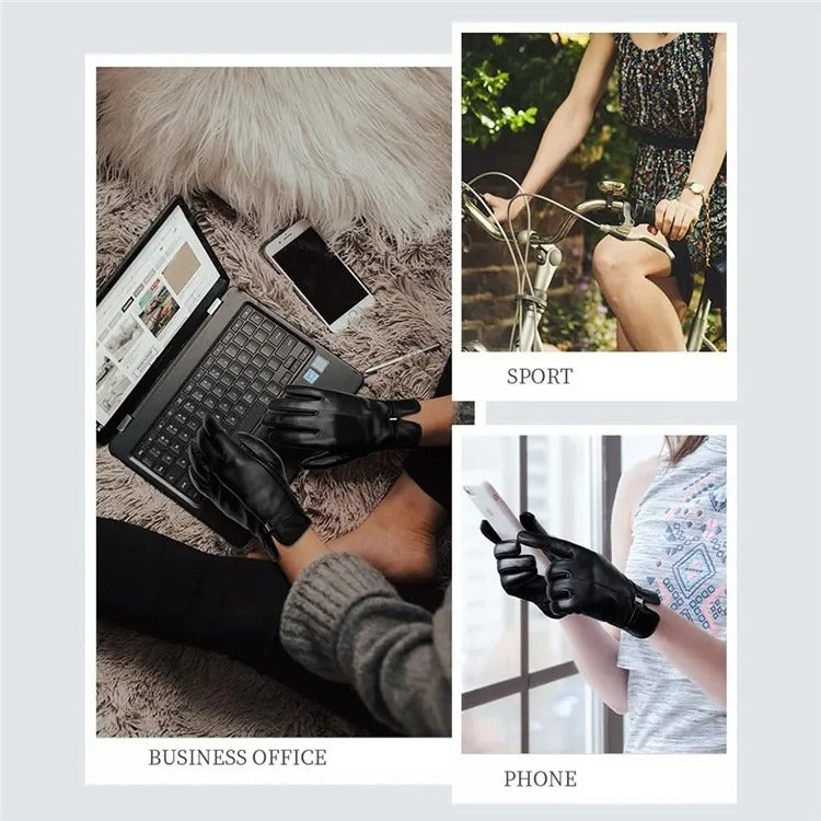 Women Sheepskin Wool Fleece Lined Windproof Warm Gloves Touchscreen Thick Snow Driving Gloves, Size: XL(Red) - Full Finger Gloves by PMC TechLife | Online Shopping South Africa | PMC TechLife | Buy Now Pay Later Mobicred