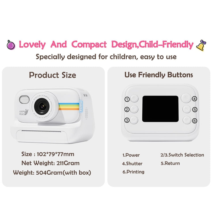 2.0-Inch LED Flash 1080P HD Recording Photo Printing Camera With 3-Rolls Paper, Color: White - Children Cameras by PMC TechLife | Online Shopping South Africa | PMC TechLife | Buy Now Pay Later Mobicred