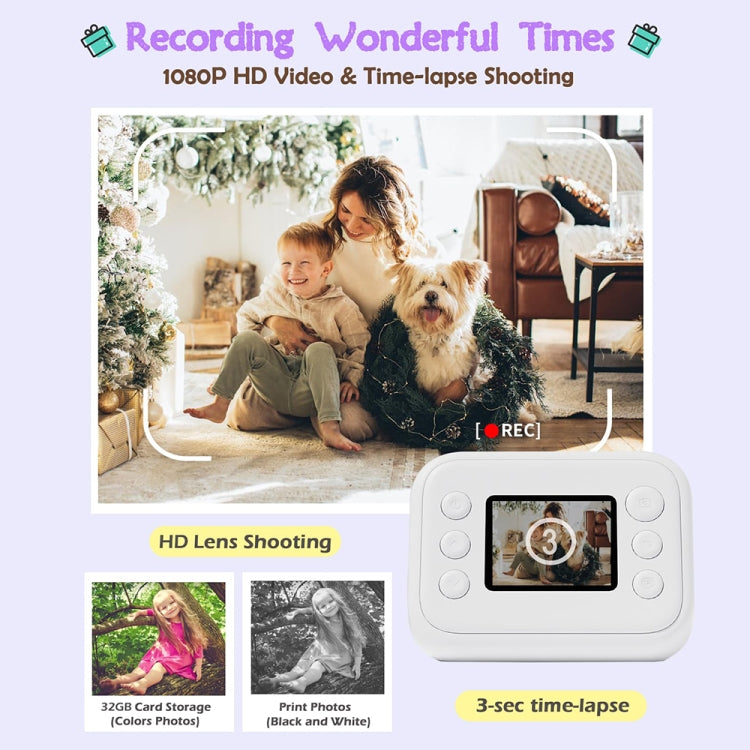 2.0-Inch LED Flash 1080P HD Recording Photo Printing Camera With 3-Rolls Paper, Color: Purple - Children Cameras by PMC TechLife | Online Shopping South Africa | PMC TechLife | Buy Now Pay Later Mobicred