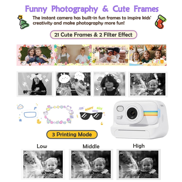2.0-Inch LED Flash 1080P HD Recording Photo Printing Camera With 3-Rolls Paper, Color: Purple+32G - Children Cameras by PMC TechLife | Online Shopping South Africa | PMC TechLife | Buy Now Pay Later Mobicred