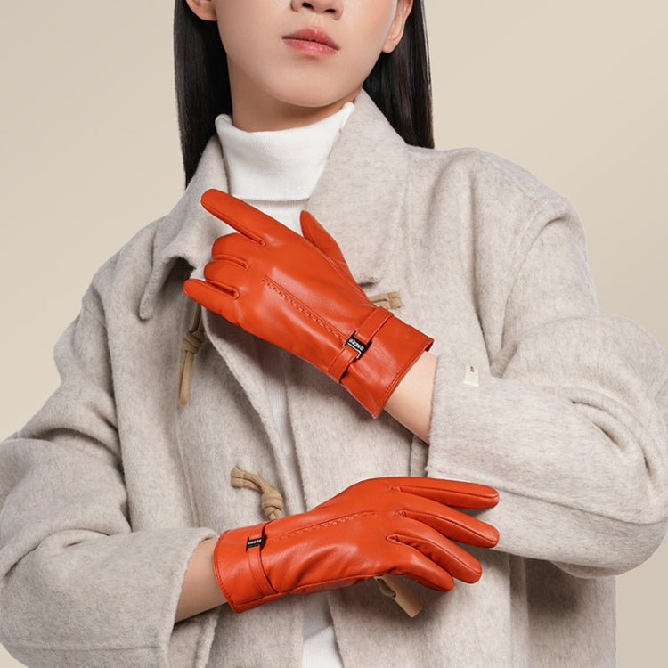OZERO Women Sheepskin Warm Gloves with Fleece Lining Split Finger Elasticated Gloves, Size: L(Orange Red) - Full Finger Gloves by OZERO | Online Shopping South Africa | PMC TechLife | Buy Now Pay Later Mobicred