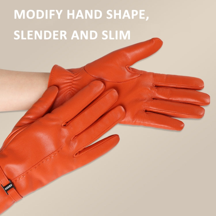 OZERO Women Sheepskin Warm Gloves with Fleece Lining Split Finger Elasticated Gloves, Size: L(Orange Red) - Full Finger Gloves by OZERO | Online Shopping South Africa | PMC TechLife | Buy Now Pay Later Mobicred