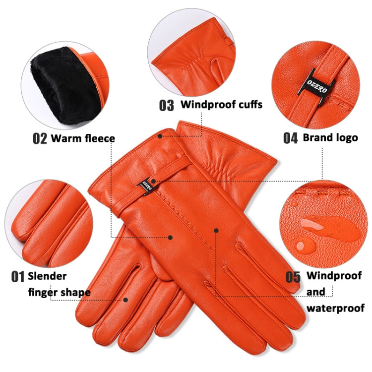 OZERO Women Sheepskin Warm Gloves with Fleece Lining Split Finger Elasticated Gloves, Size: M(Orange Red) - Full Finger Gloves by OZERO | Online Shopping South Africa | PMC TechLife | Buy Now Pay Later Mobicred