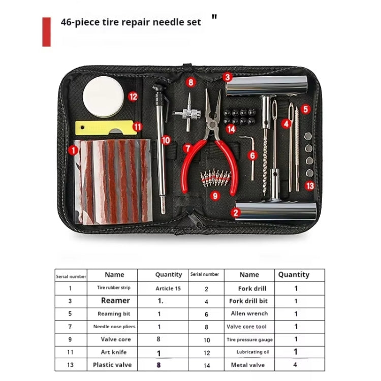 46pcs /Set Car Tubeless Tire Repair Needle Rubber Strip Valve Tip Needle-nosed Pliers Tool Set(With Bag) - Tire Repair & Installation Tools by PMC TechLife | Online Shopping South Africa | PMC TechLife | Buy Now Pay Later Mobicred