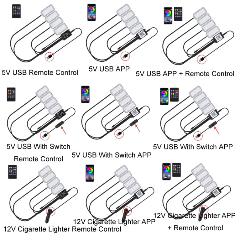 Eight-Color LED Voice Control Car Music Rhythm Atmosphere Light, Specification: 5V USB APP + Remote Control - Atmosphere lights by PMC TechLife | Online Shopping South Africa | PMC TechLife | Buy Now Pay Later Mobicred