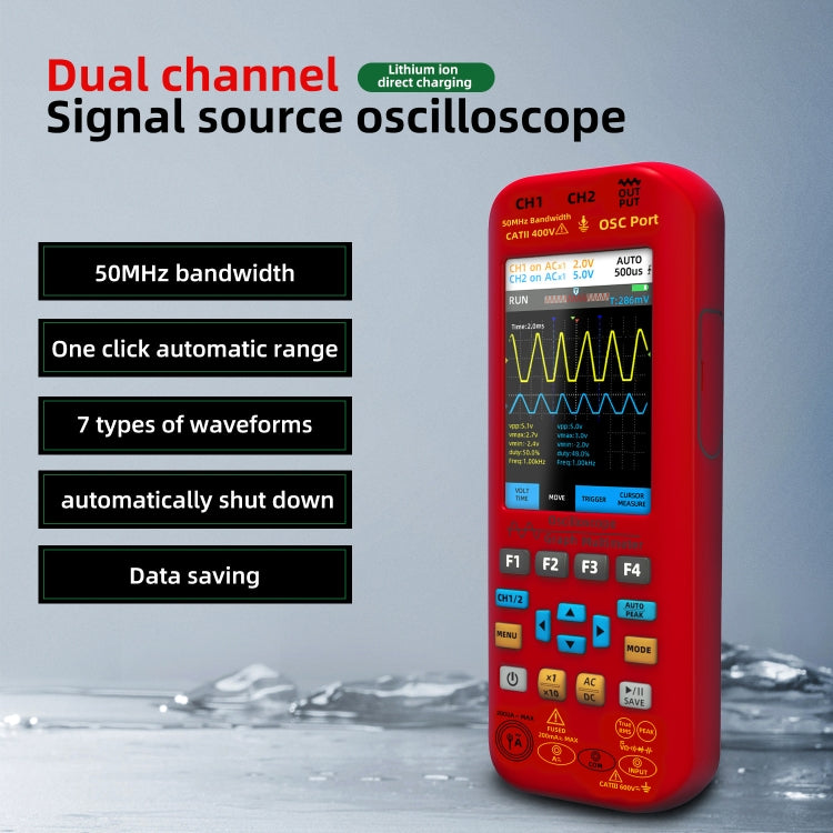 BSIDE O9 Digital Handheld Dual Channel 50MHz Oscilloscope Signal Source Multimeter, Spec: With Single Oscilloscope Probe (Red) - free shipping - PMC TechLife - Order now!
