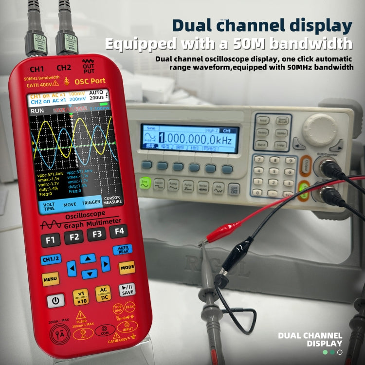 BSIDE O9 Digital Handheld Dual Channel 50MHz Oscilloscope Signal Source Multimeter, Spec: With Dual Oscilloscope Probe (Red) - Digital Multimeter by BSIDE | Online Shopping South Africa | PMC TechLife | Buy Now Pay Later Mobicred