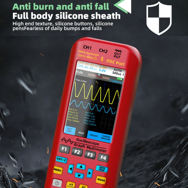 BSIDE O9 Digital Handheld Dual Channel 50MHz Oscilloscope Signal Source Multimeter, Spec: With Dual Oscilloscope Probe (Red) - Digital Multimeter by BSIDE | Online Shopping South Africa | PMC TechLife | Buy Now Pay Later Mobicred