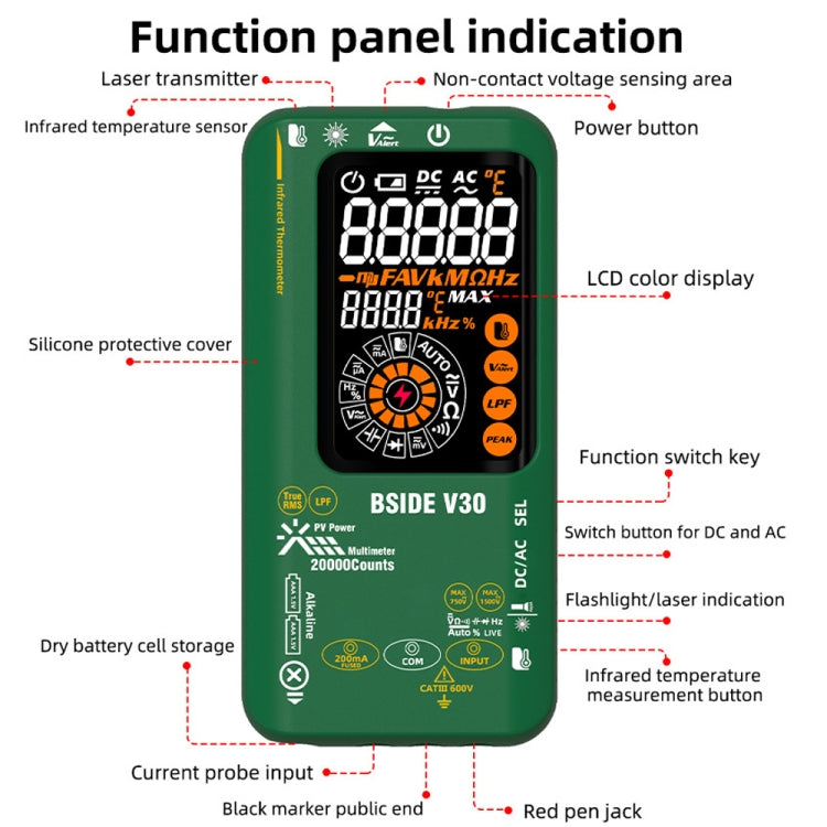 BSIDE V30 Intelligent Colorful Screen PV Multimeter Infrared Thermometer - free shipping - PMC TechLife - Order now!