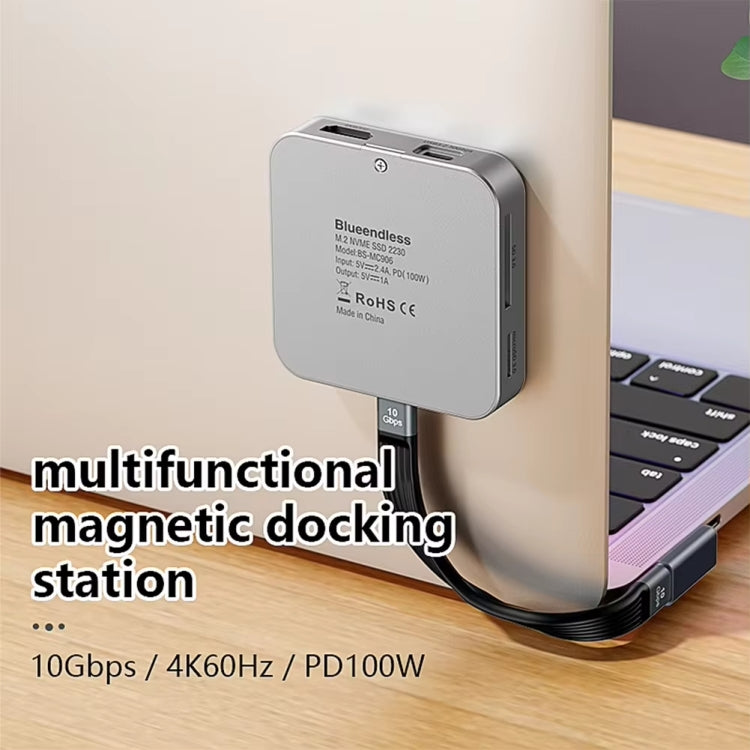 Blueendless 8-In-1 Magnetic HUB With M.2 NVMe/SATA SSD Enclosure (HDMI+PD100W+USB-C/Type-C 3.2+USB-A 3.2+SD+TF+AUX) - HDD Enclosure by Blueendless | Online Shopping South Africa | PMC TechLife | Buy Now Pay Later Mobicred