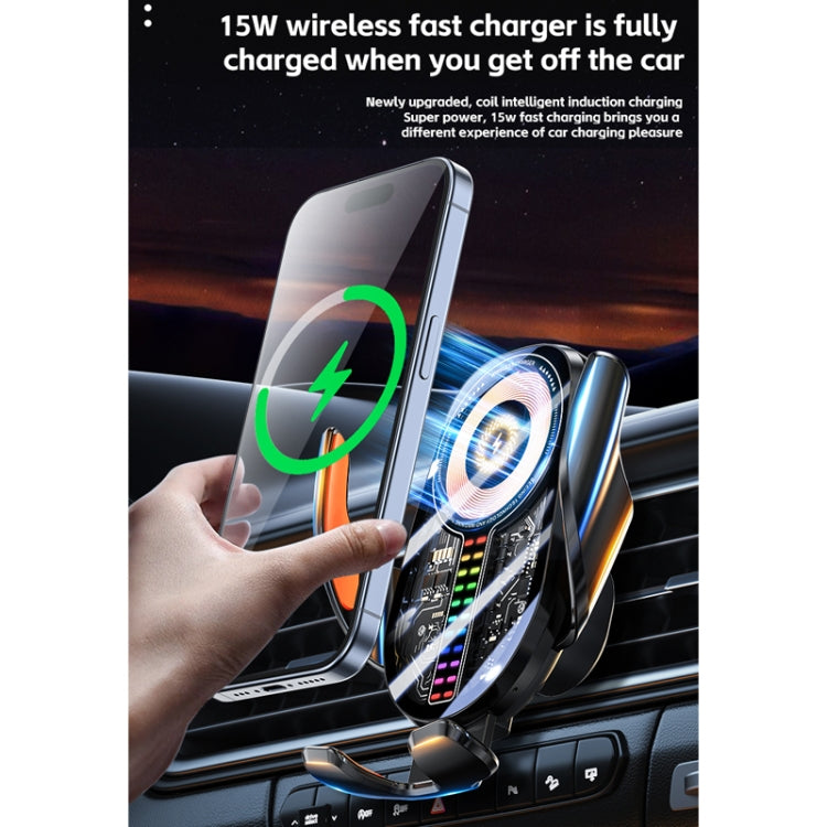 15W Car Sound Pickup Atmosphere Light Wireless Mobile Phone Charging Stand(Silver) - Wireless Charger Holders by PMC TechLife | Online Shopping South Africa | PMC TechLife | Buy Now Pay Later Mobicred