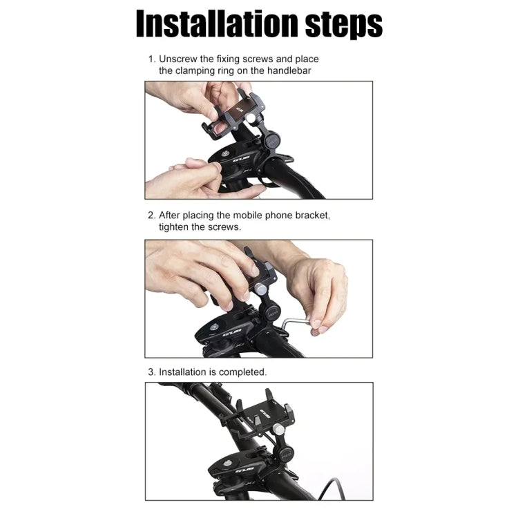 GUB PLUS21 Bicycle Mobile Phone Holder Motorcycle 360 Degree Rotating Mount For 22.2-31.8mm Tube Diameter(Black) - Holders by GUB | Online Shopping South Africa | PMC TechLife | Buy Now Pay Later Mobicred