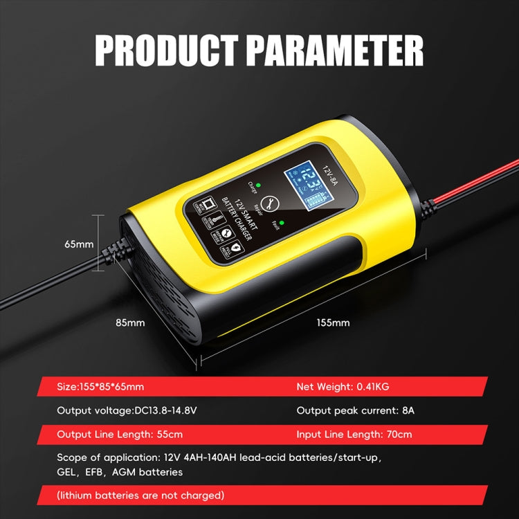 FOXSUR 12V8A SUV Car Motorcycle Intelligent Repair Type Lead-acid Battery Charger(UK Plug) - Battery Charger by FOXSUR | Online Shopping South Africa | PMC TechLife | Buy Now Pay Later Mobicred