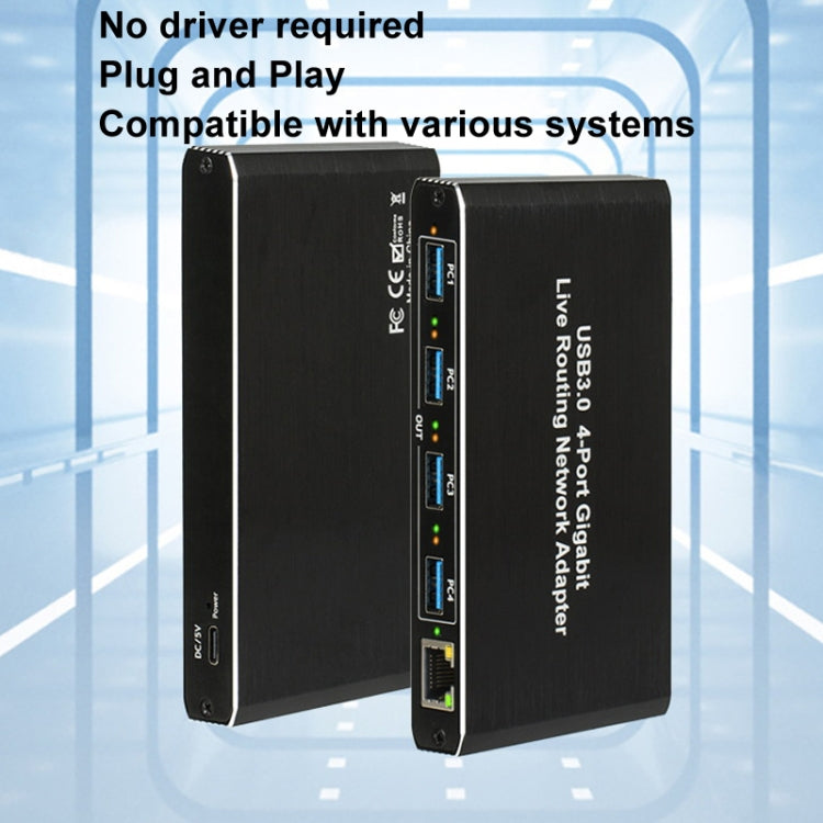 USB3.0 4-Ports Gigabit Network Adapter Plug and Play Router(Black) - Wireless Routers by PMC TechLife | Online Shopping South Africa | PMC TechLife | Buy Now Pay Later Mobicred