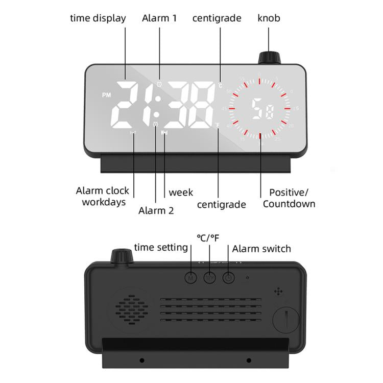 Multi-Functional LED Screen Mirror Charging Alarm Clock Reminder Visual Timer(Black) - Alarm Clocks by PMc TechLife | Online Shopping South Africa | PMc TechLife | Buy Now Pay Later Mobicred
