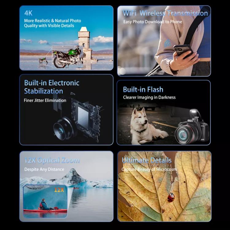 Ordro 4K Ultra HD Rotating Screen Optical Zoom Digital Camera - free shipping - PMc TechLife - Order now!