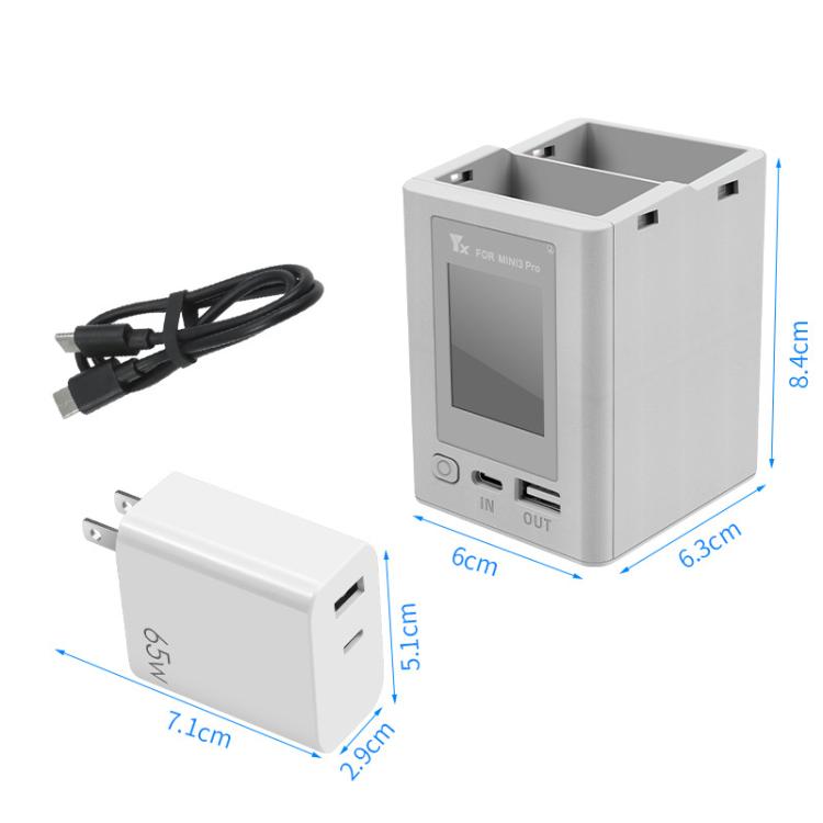 For DJI Mini 4 Pro / Mini 3 Pro / Mini 3 YX Color Screen Dual-way Charger Battery Manager  With 65W US Plug - free shipping - PMC TechLife - Order now!