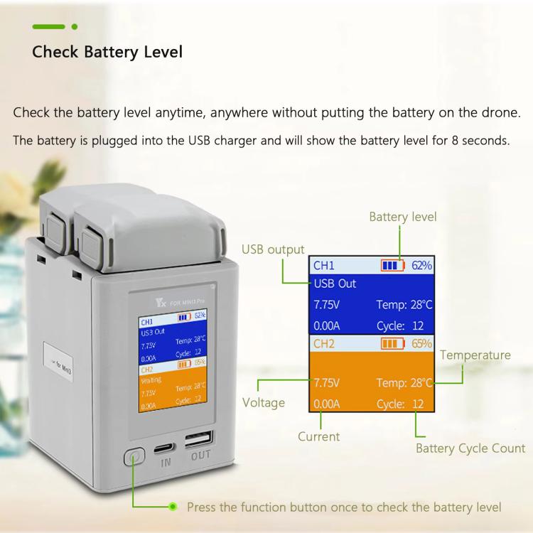 For DJI Mini 4 Pro / Mini 3 Pro / Mini 3 YX Color Screen Dual-way Charger Battery Manager Without Plug - free shipping - PMC TechLife - Order now!