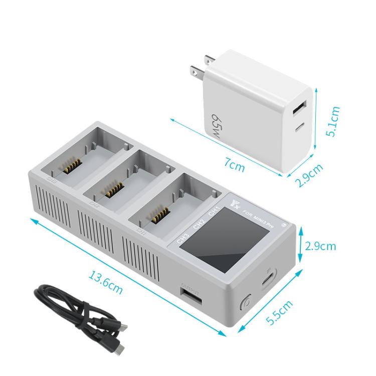 For DJI Mini 4 Pro / Mini 3 Pro / Mini 3 YX Color Screen 3-Way Charger Battery Manager Without Plug - free shipping - PMC TechLife - Order now!