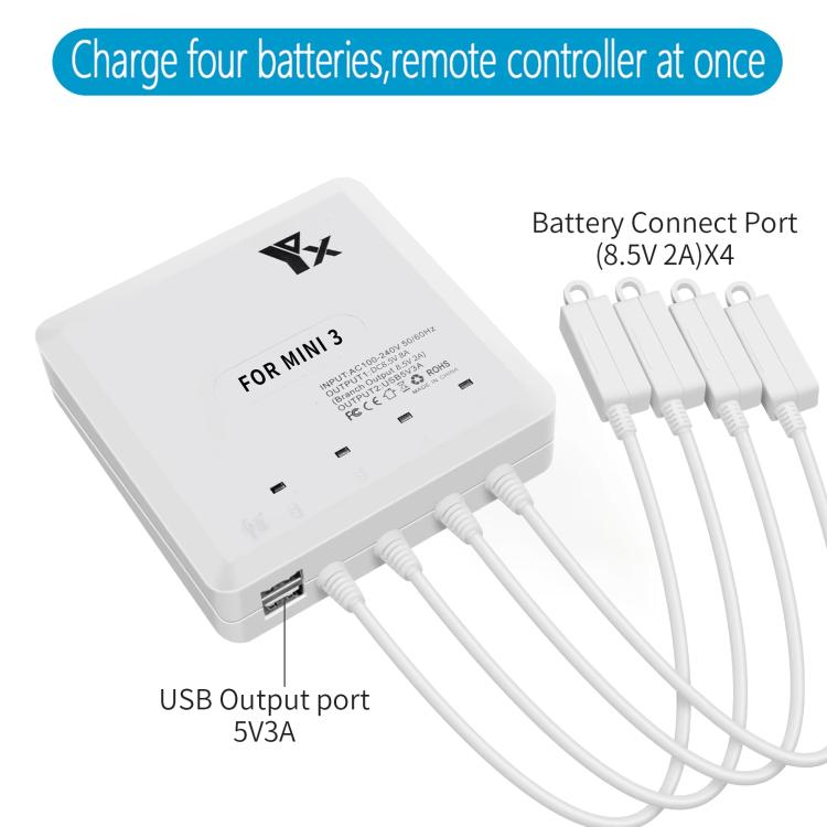 For DJI Mini 4 Pro / Mini 3 Pro / Mini 3 Drone YX 4-way Charger Battery Butler EU Plug - free shipping - PMC TechLife - Order now!