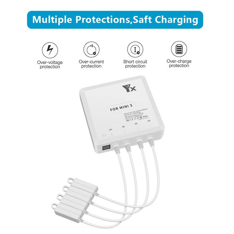 For DJI Mini 4 Pro / Mini 3 Pro / Mini 3 Drone YX 4-way Charger Battery Butler UK Plug - free shipping - PMC TechLife - Order now!