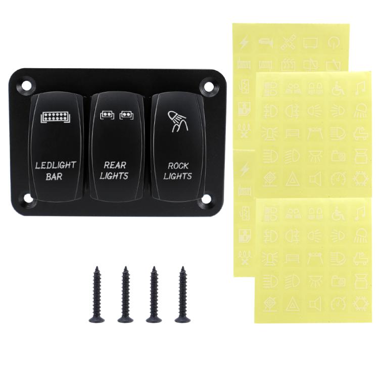 Blue Light Laser Engraved Panel Combination Switch For Car Boat, Specifications: 3-digit Panel - Car Switches by PMC TechLife | Online Shopping South Africa | PMC TechLife | Buy Now Pay Later Mobicred