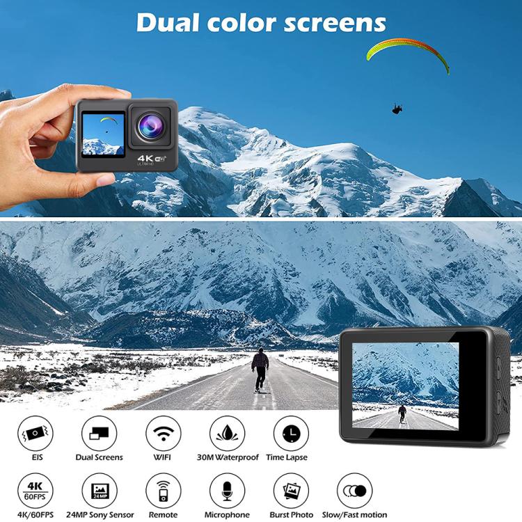 WIFI Wide-angle EIS Anti-shake Touch Color Dual-screen Remote Control Video Sports Camera(Q60TR) - free shipping - PMC TechLife - Order now!