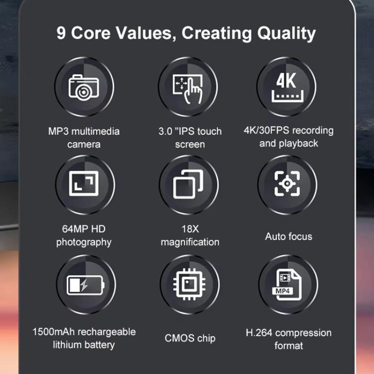 4K HD Touch Screen Digital Micro SLR Camera MP3 DSLR Camcorder 64MP Anti-Shake Vlogging Video Camera(Black) - Video Cameras by PMC TechLife | Online Shopping South Africa | PMC TechLife | Buy Now Pay Later Mobicred