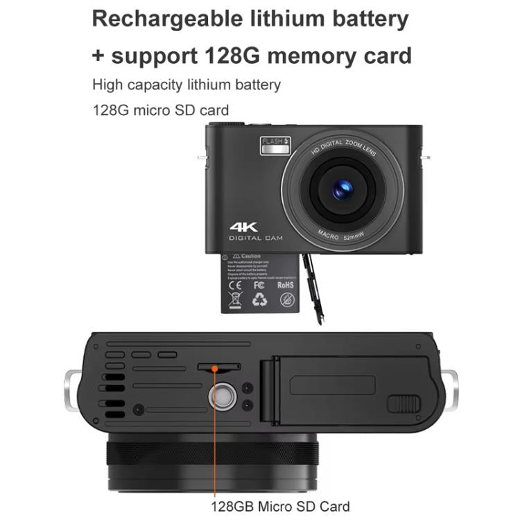 4K HD Touch Screen Digital Micro SLR Camera MP3 DSLR Camcorder 64MP Anti-Shake Vlogging Video Camera(White) - Video Cameras by PMC TechLife | Online Shopping South Africa | PMC TechLife | Buy Now Pay Later Mobicred