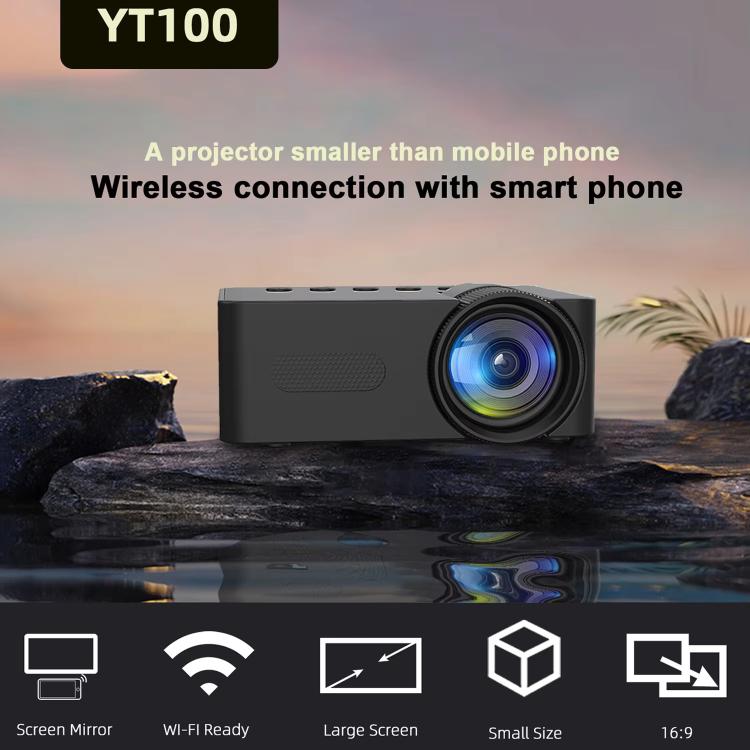 YT100 Suppor 1080P Mini Portable Projector WiFi Wireless Mirroring For IOS Android Smartphone(Black) - Mini Projector by PMC TechLife | Online Shopping South Africa | PMC TechLife | Buy Now Pay Later Mobicred