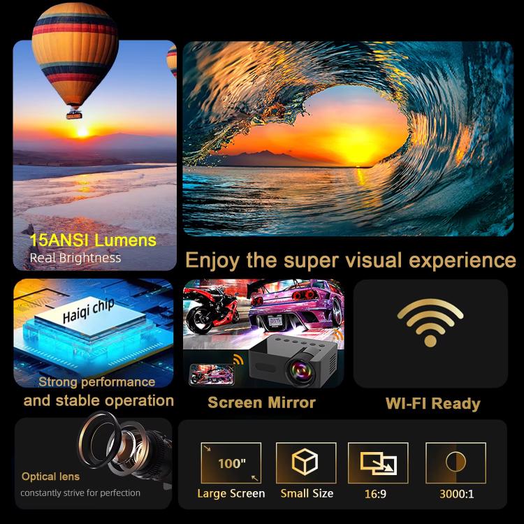 YT100 Suppor 1080P Mini Portable Projector WiFi Wireless Mirroring For IOS Android Smartphone(Black) - Mini Projector by PMC TechLife | Online Shopping South Africa | PMC TechLife | Buy Now Pay Later Mobicred