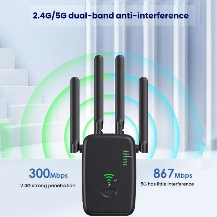 Urant U11 1200Mbps 2.4G&5.8G Wireless Repeater WiFi Signal Amplifier Support WPS Quick Setting EU Plug Black - free shipping - PMC TechLife - Order now!