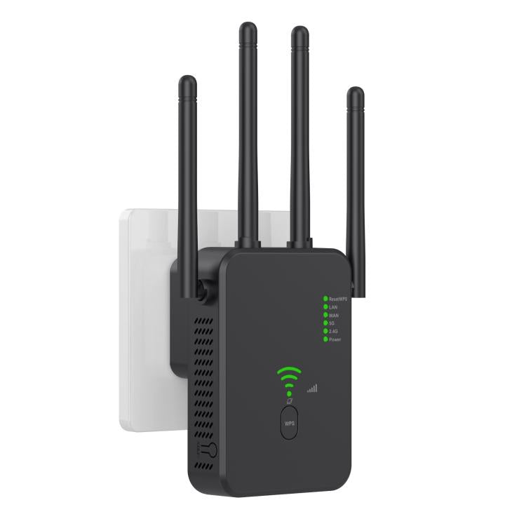Urant U10 1200Mbps 2.4G & 5.8G Wireless Repeater WiFi Signal Amplifier With 4 Antenna US Plug Black - Broadband Amplifiers by Urant | Online Shopping South Africa | PMC TechLife | Buy Now Pay Later Mobicred