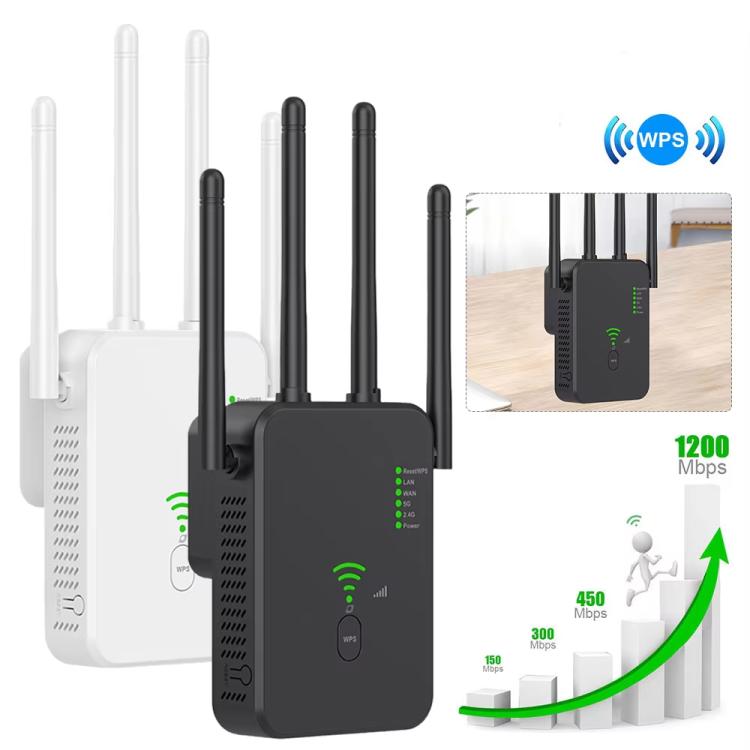 Urant U10 1200Mbps 2.4G & 5.8G Wireless Repeater WiFi Signal Amplifier With 4 Antenna UK Plug Black - Broadband Amplifiers by Urant | Online Shopping South Africa | PMC TechLife | Buy Now Pay Later Mobicred