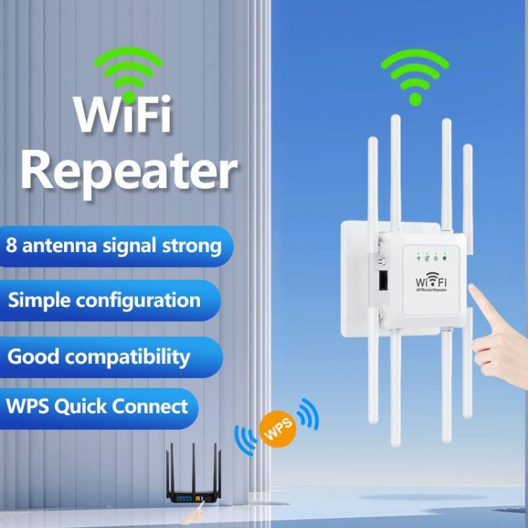 U18 1200Mbps 2.4G & 5G  Wireless Repeater WiFi Signal Amplifier With 8 Antenna US Plug Black - Broadband Amplifiers by PMC TechLife | Online Shopping South Africa | PMC TechLife | Buy Now Pay Later Mobicred