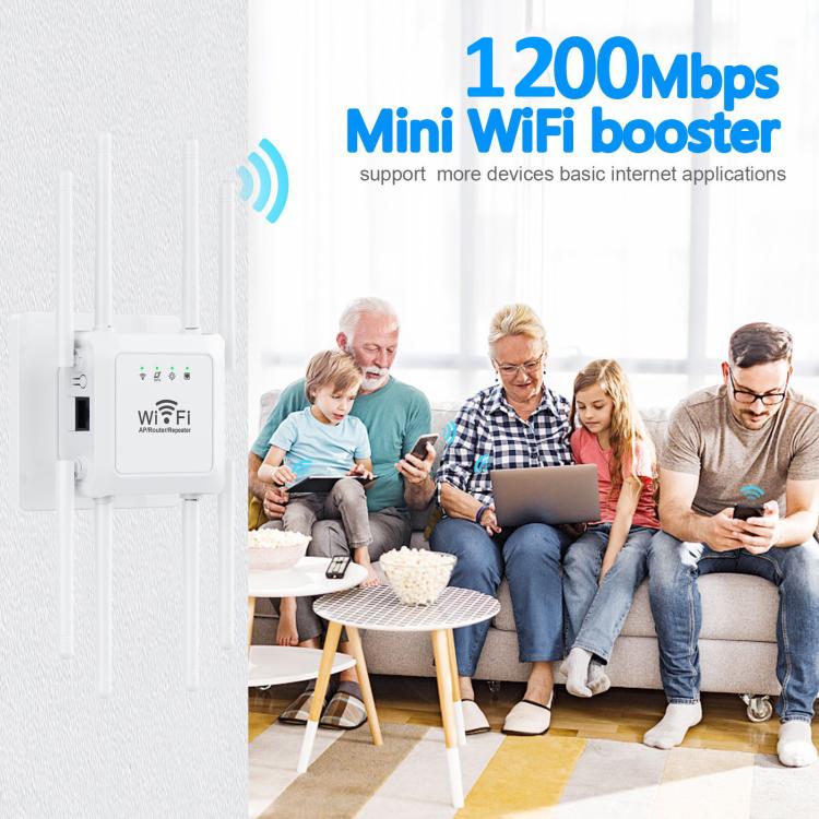 U18 1200Mbps 2.4G & 5G  Wireless Repeater WiFi Signal Amplifier With 8 Antenna EU Plug White - Broadband Amplifiers by PMC TechLife | Online Shopping South Africa | PMC TechLife | Buy Now Pay Later Mobicred