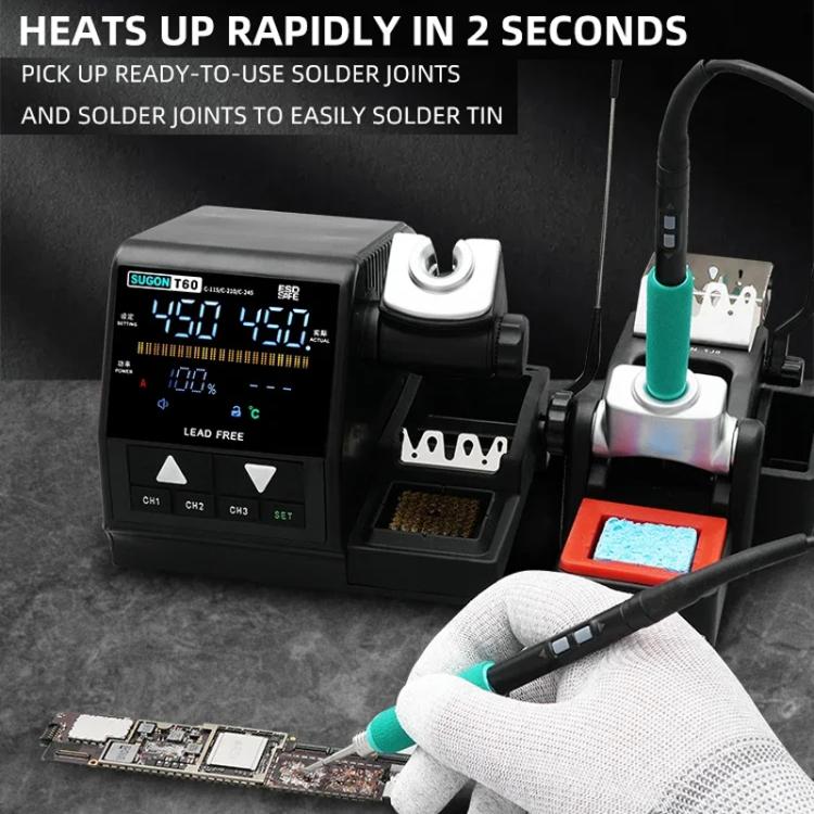 SUGON T60+210 Handle+I/K/IS Tips x 3 Precision Soldering Station Soldering Iron Set Cell Phone Repair Soldering Tool(US Plug) - free shipping - PMc TechLife - Order now!