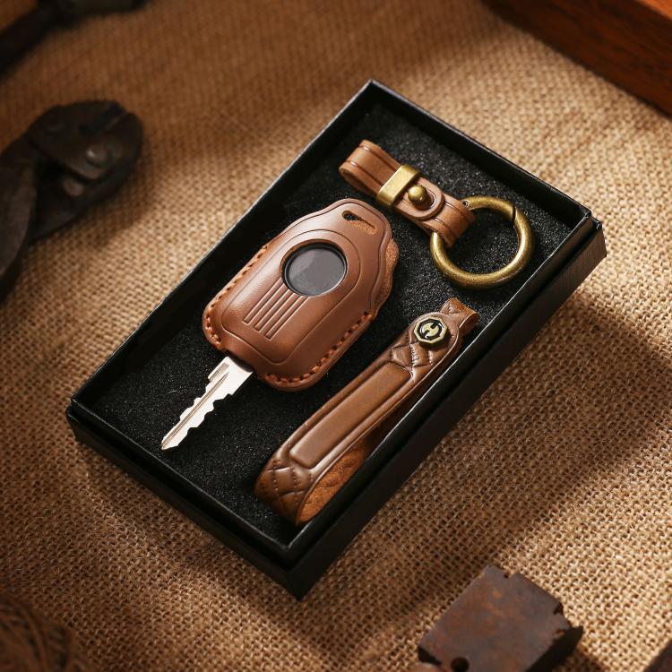 Hallmo For Peugeot Django 150 Motorcycle Natural Cowhide Key Protective Cover(Balck) - free shipping - PMc TechLife - Order now!
