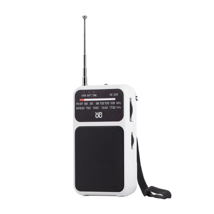 W-209 Mini Portable Rechargeable / Battery Dual-mode Powered Pointer FM Radio with Flashlight(White) - Radio Player by PMC TechLife | Online Shopping South Africa | PMC TechLife | Buy Now Pay Later Mobicred