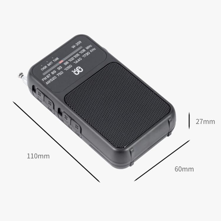 W-209 Mini Portable Rechargeable / Battery Dual-mode Powered Pointer FM Radio with Flashlight(Black) - Radio Player by PMC TechLife | Online Shopping South Africa | PMC TechLife | Buy Now Pay Later Mobicred
