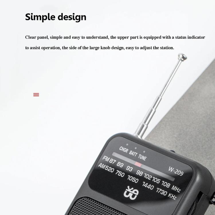 W-209 Mini Portable Rechargeable / Battery Dual-mode Powered Pointer FM Radio with Flashlight(White) - Radio Player by PMC TechLife | Online Shopping South Africa | PMC TechLife | Buy Now Pay Later Mobicred