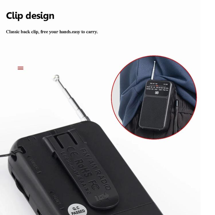 W-209 Mini Portable Rechargeable / Battery Dual-mode Powered Pointer FM Radio with Flashlight(Black) - Radio Player by PMC TechLife | Online Shopping South Africa | PMC TechLife | Buy Now Pay Later Mobicred