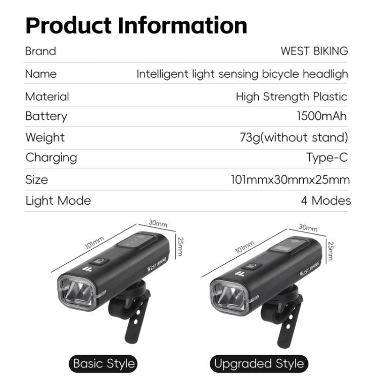 WEST BIKING Bicycle Waterproof TYPE-C Rechargeable High-Brightness Headlight, Style: Digital Battery Display - free shipping - PMC TechLife - Order now!