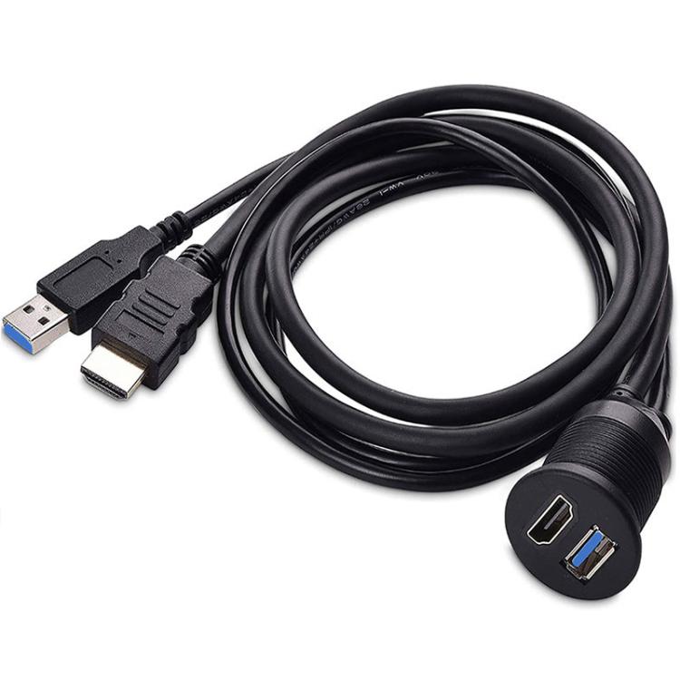 2m USB3.0+HDMI Car Waterproof Cable Motorcycle Boat Dashboard Extension Wire(Black) - DIY Cables by PMc TechLife | Online Shopping South Africa | PMc TechLife | Buy Now Pay Later Mobicred