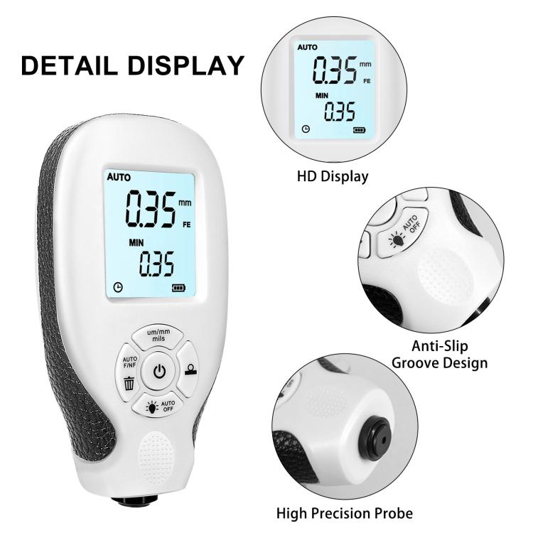 High-Precision Anti-Slip Paint Coating Thickness Gauge(White) - Coating Thickness Gauge by PMC TechLife | Online Shopping South Africa | PMC TechLife | Buy Now Pay Later Mobicred