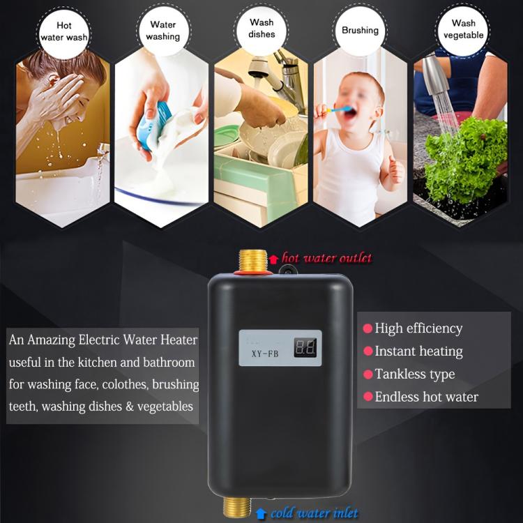 3000W Small Tankless Electric Water Heater For Kitchen Bathroom US Plug(Gold) - free shipping - PMC TechLife - Order now!